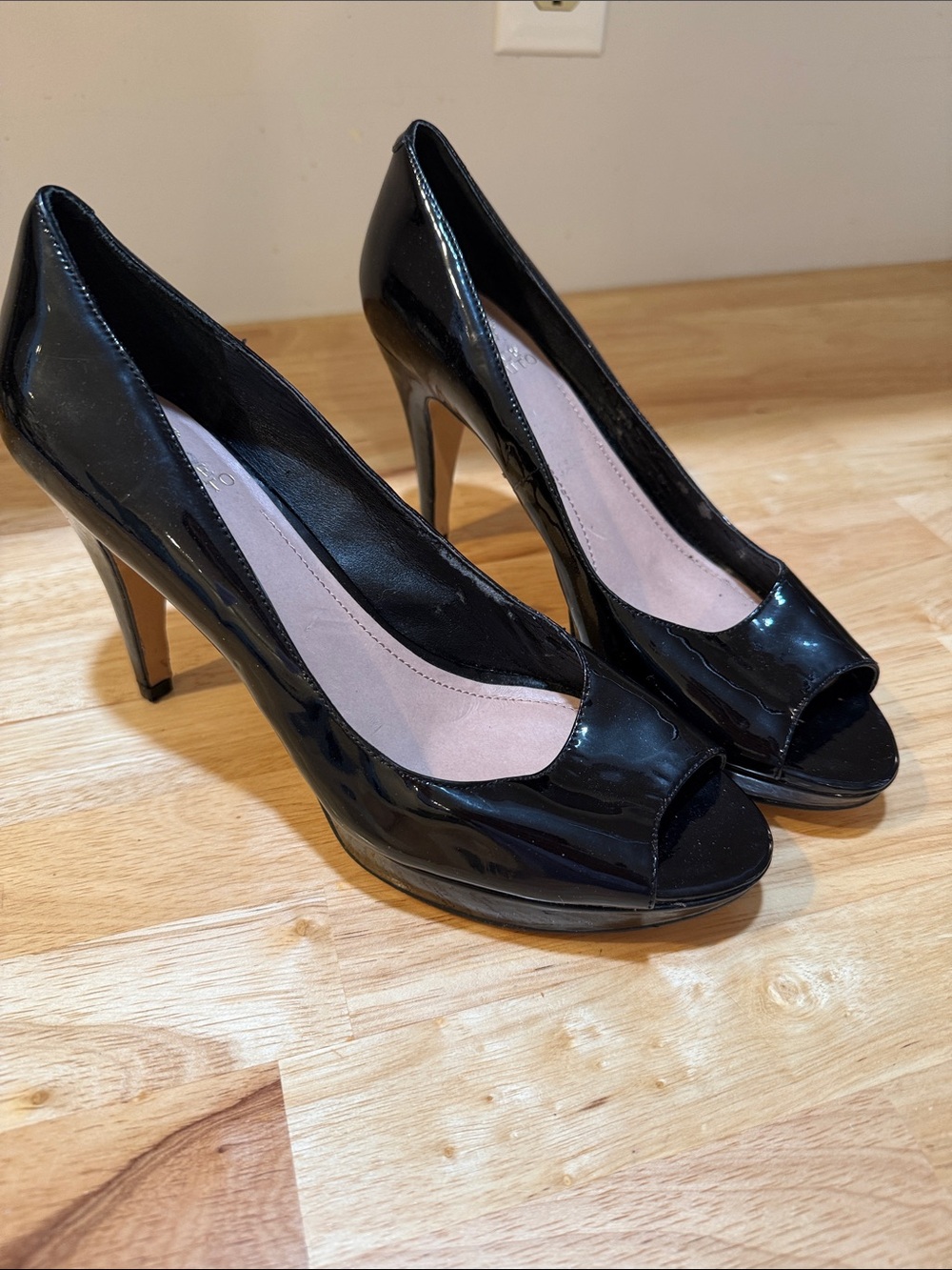 Vince Camuto Black Patent Peep-Toe High Heels
